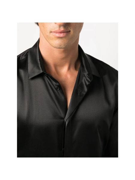 Camisa con botones de raso de seda Saint Laurent negro