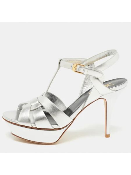 Sandały trekkingowe skórzane Yves Saint Laurent Vintage srebrne