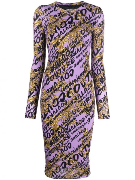Sukienka midi z nadrukiem Versace Jeans Couture fioletowa