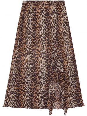 Dlhá sukňa s potlačou s leopardím vzorom Ganni hnedá