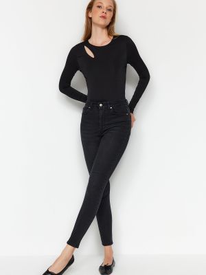 Jeansy skinny z wysoką talią Trendyol czarne
