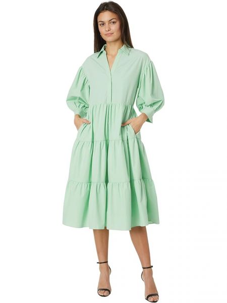 Платье миди с v-образным вырезом с пышными рукавами English Factory зеленое