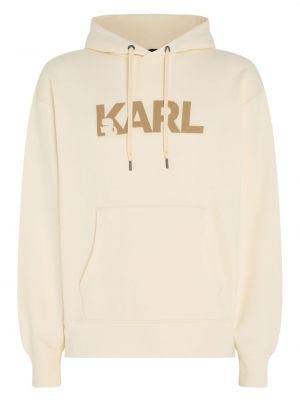 Pamučna hoodie s kapuljačom s printom Karl Lagerfeld bež