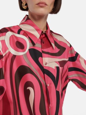 Hedvábná košile s potiskem s abstraktním vzorem Pucci červená