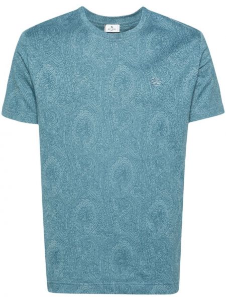 Medvilninis siuvinėtas marškinėliai Etro mėlyna