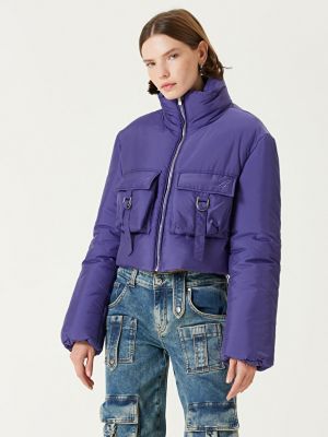 Пурпурное пуховое пальто с воротником-стойкой Blumarine