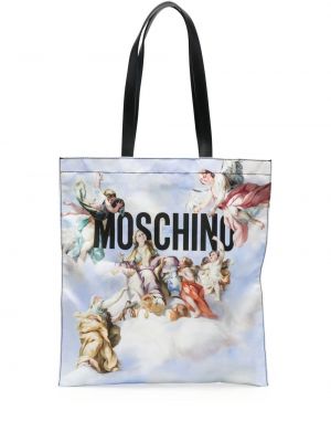 Чанта за ръка с принт Moschino синьо