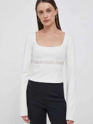 Блуза с дълъг ръкав Calvin Klein Jeans бежово