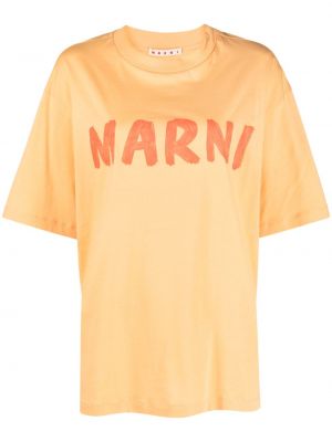 Памучна тениска с принт Marni оранжево