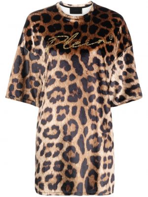 Samt kleid mit print mit leopardenmuster Philipp Plein braun