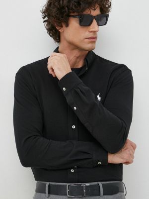 Długa koszula zapinane na guziki bawełniane z długim rękawem Polo Ralph Lauren - сzarny
