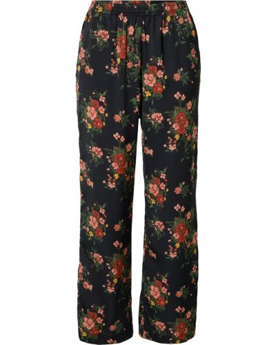 Kvetinové nohavice s vysokým pásom s opaskom Rosemunde - čierna