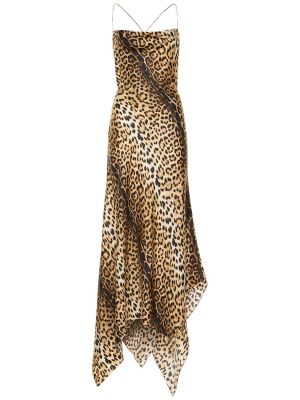 Vestido largo de raso de seda con estampado Roberto Cavalli