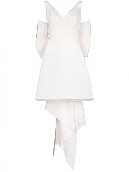 Jedwabna sukienka mini z kokardką oversize Carolina Herrera biała