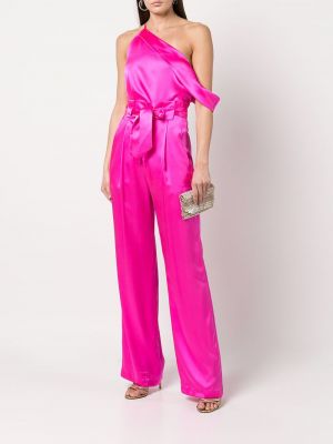 Plisované hedvábné kalhoty Michelle Mason růžové