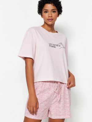 Pijamale cu dungi Trendyol roz
