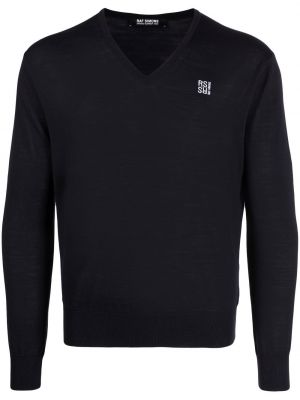 Vilnas džemperis ar izšuvumiem merino Raf Simons melns