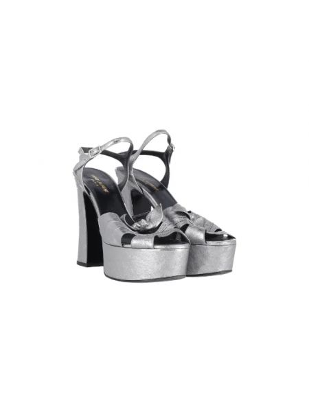 Sandały trekkingowe skórzane retro Yves Saint Laurent Vintage srebrne
