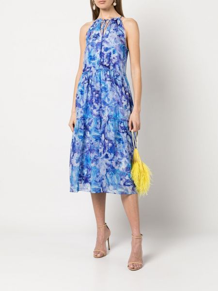 Sukienka midi bez rękawów w kwiatki Marchesa Notte niebieska