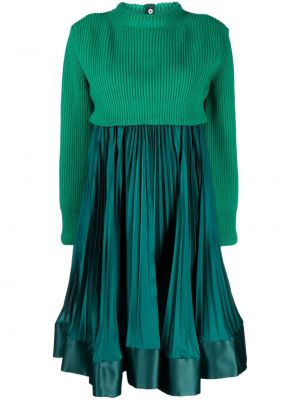 Πλισέ μάλλινη φόρεμα Sacai πράσινο