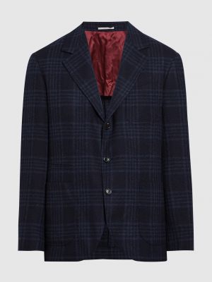 Клетчатый шелковый шерстяной пиджак Brunello Cucinelli черный