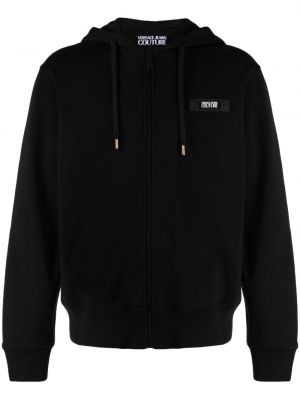 Pamučna hoodie s kapuljačom s patentnim zatvaračem Versace Jeans Couture crna