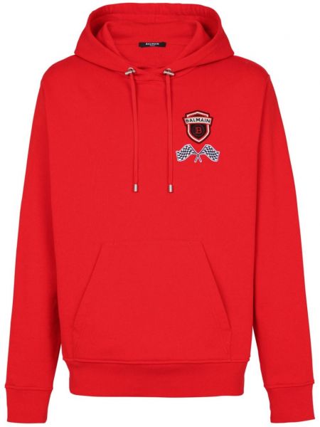 Sweat-shirt long en coton avec applique Balmain rouge