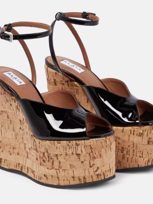 Lakované kožené sandály na klínovém podpatku Alaã¯a černé