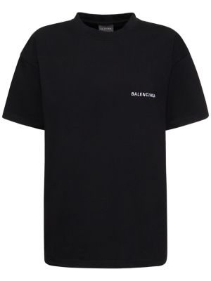 Bavlnené priliehavé tričko s výšivkou Balenciaga čierna
