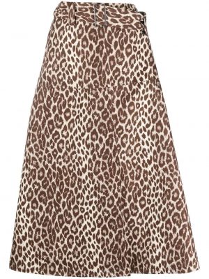 Leopardí midi sukně s potiskem Jil Sander hnědé