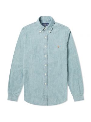 Пуховая рубашка на пуговицах слим Polo Ralph Lauren голубая