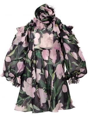 Svilena večerna obleka s cvetličnim vzorcem s potiskom Carolina Herrera