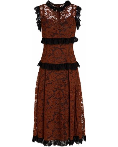 Мереживне плаття міді на шнурівці Dolce & Gabbana, коричневе