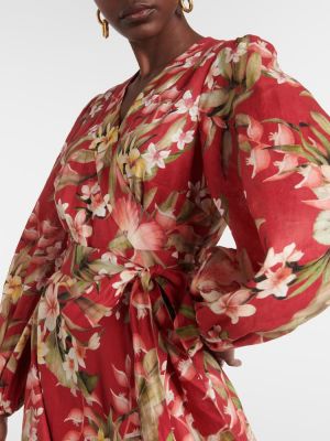 Rochie lunga de in cu model floral Zimmermann roșu