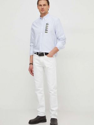 Péřová bavlněná košile s knoflíky Lacoste bílá