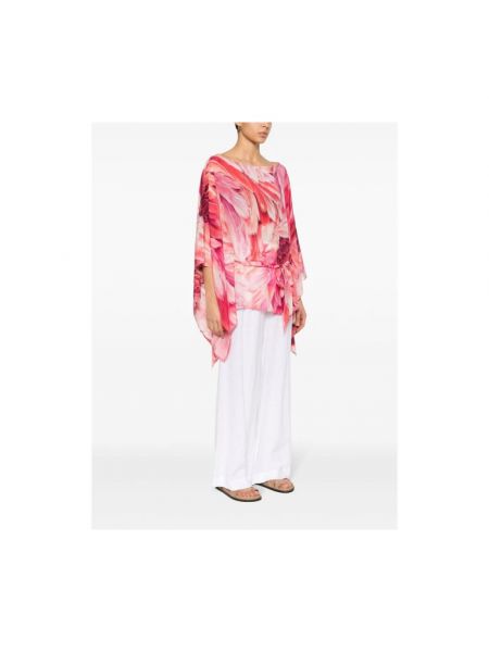 Blusa de seda con plumas con estampado Roberto Cavalli rosa