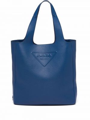 Usnjena nakupovalna torba Prada modra