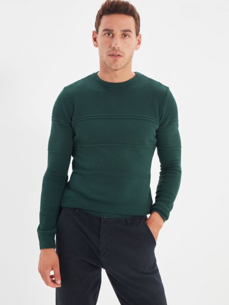 Dzianinowy sweter slim fit Trendyol zielony