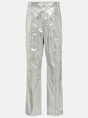 Pamučne hlače ravnih nogavica visoki struk Isabel Marant srebrena