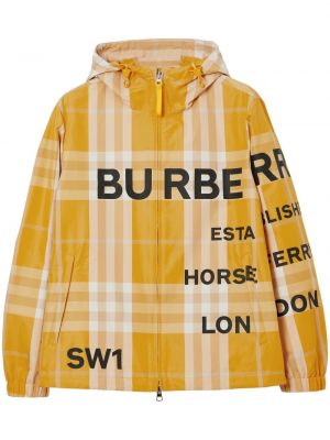 Kockovaná bunda s kapucňou s potlačou Burberry žltá
