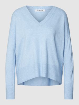 Dzianinowy sweter z dekoltem w serek Msch Copenhagen błękitny
