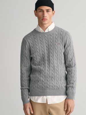 Хлопковый свитер с круглым вырезом Gant серый