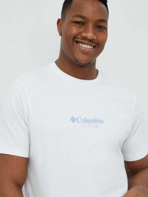 Памучна тениска с дълъг ръкав с принт Columbia бяло