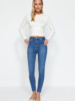 Skinny fit džínsy s vysokým pásom Trendyol modrá