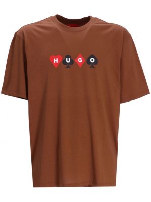 Памучна тениска Hugo кафяво