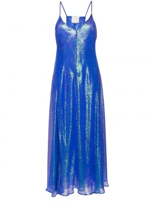 Žakardinis šilkinis maksi suknelė Forte_forte mėlyna