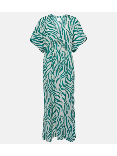 Bavlnené midi šaty s potlačou so vzorom zebry Max Mara zelená