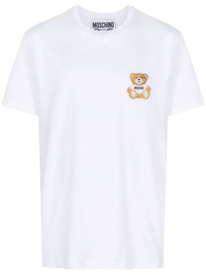 Kokvilnas t-krekls ar izšuvumiem Moschino balts