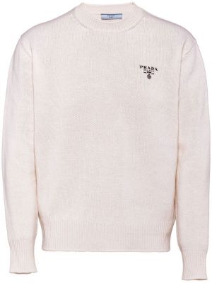 Kašmírový sveter s výšivkou Prada biela