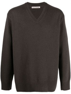 Pleteni džemper s v-izrezom Acne Studios smeđa
